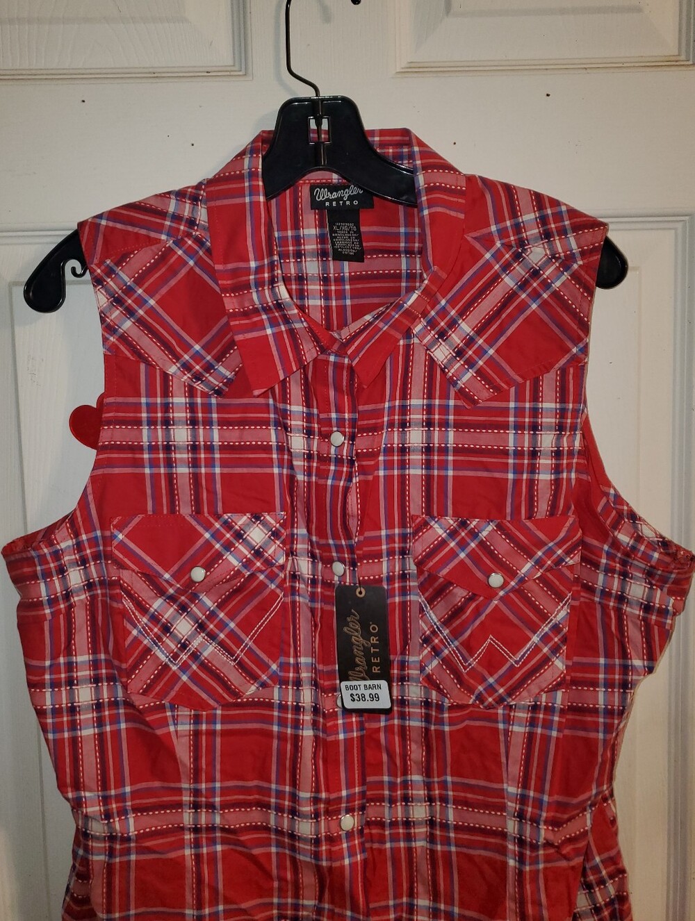 NWT Wrangler Retro Sleeveless Plaid Print Snap Western Shirt - Picture 4 of 14